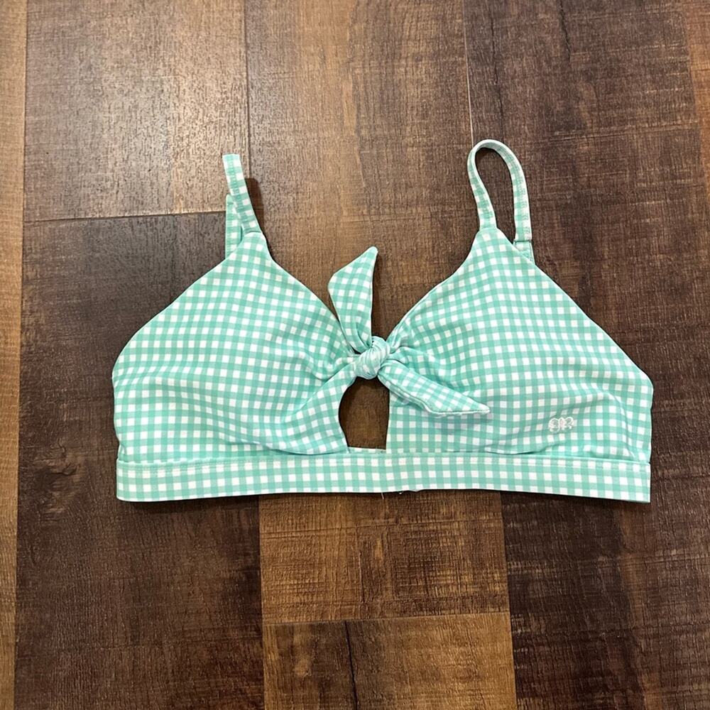 Albion Fit Gingham Bikini Top Green White Tie Front Swim Top XL